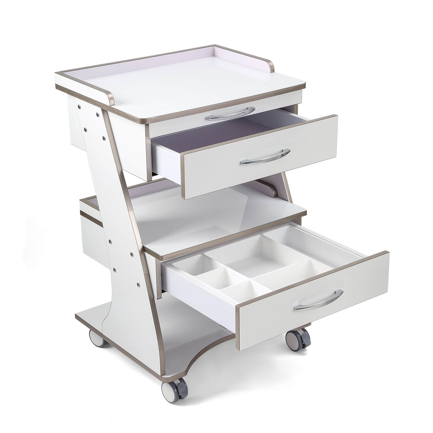 Dental Medical Mobile Cart Rolling Trolley Built-in Socket Double-Drawer Three-Tier Cart - azdentall.com