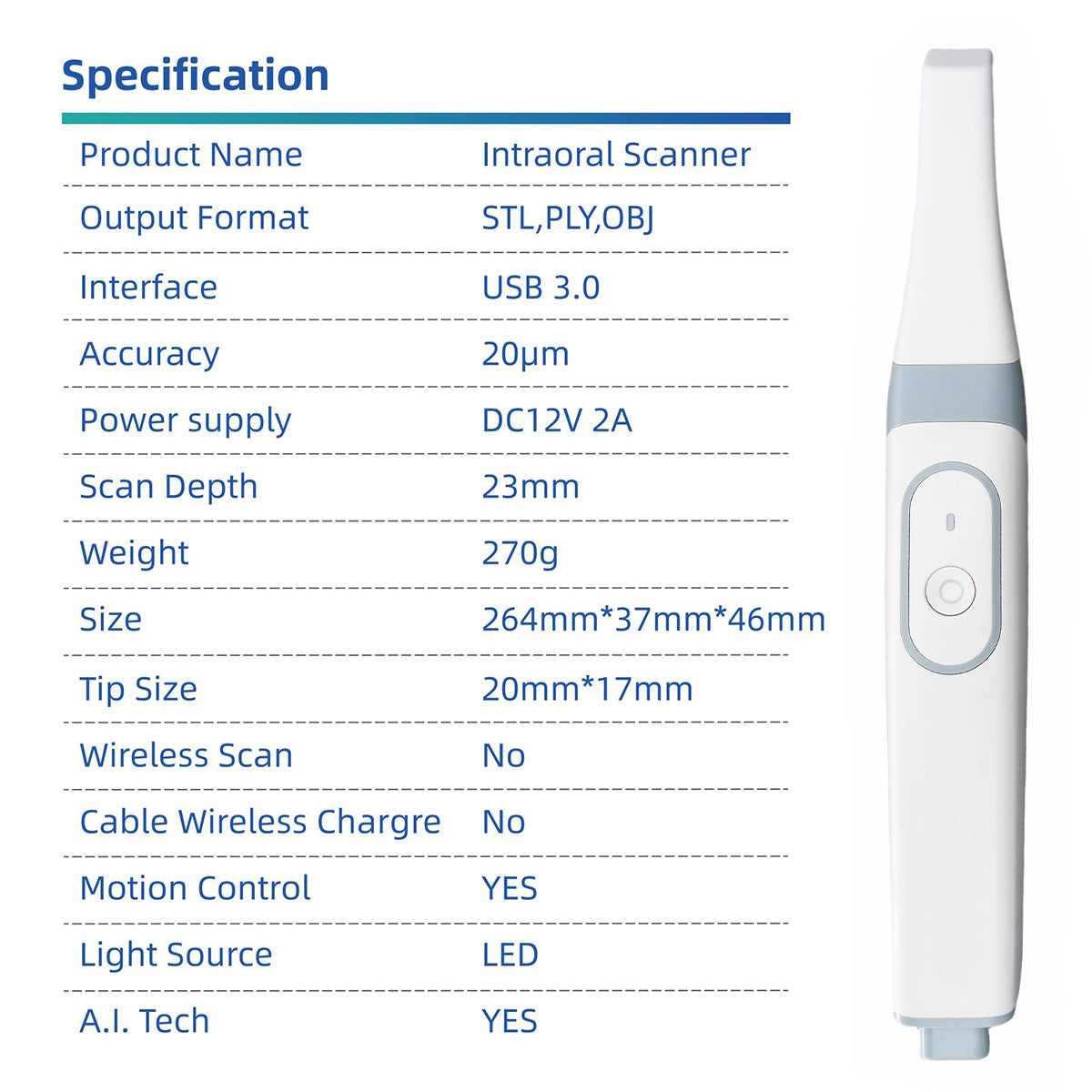 Dental 3D Intraoral Scanner with Software AI Tech Real Color CAD/CAM Chair Side System USB - azdentall.com