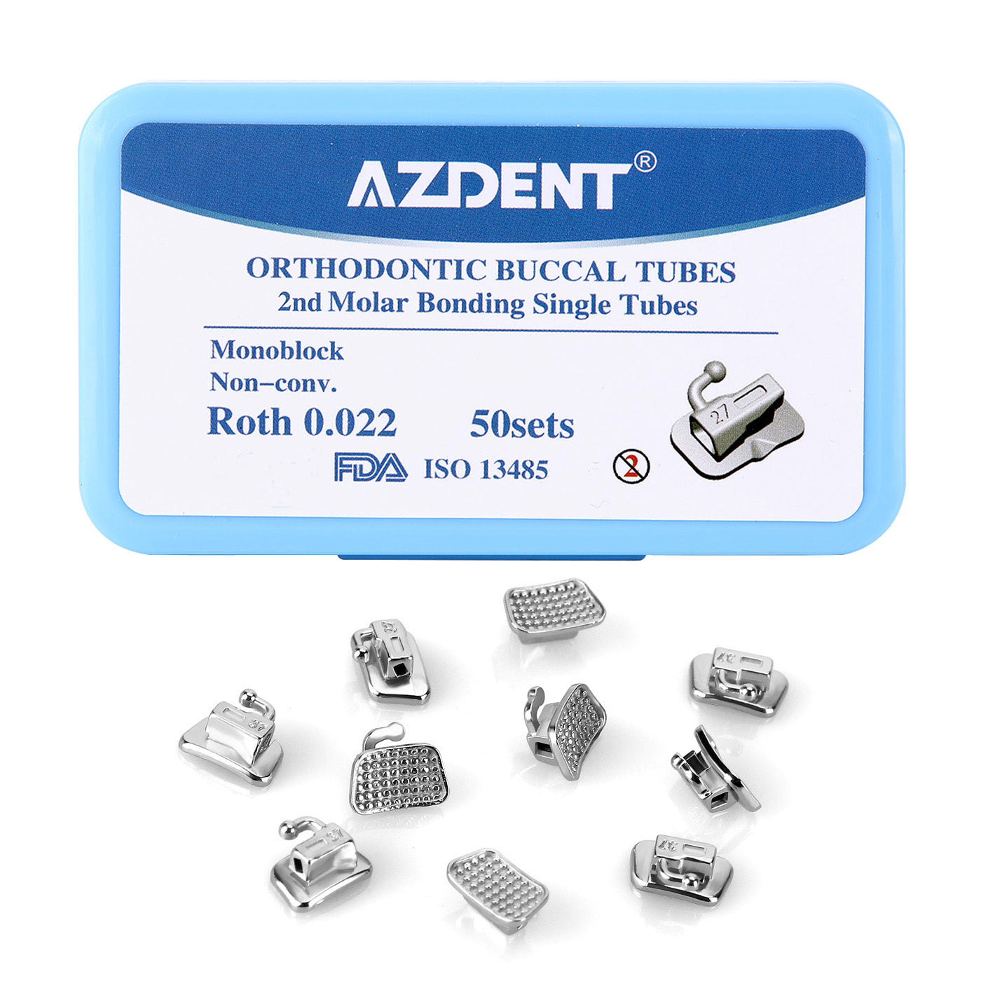 AZDENT Buccal Tube 2nd Molar Bondable Monoblock Non-Convertible Roth 0.022 Laser Mark 50Sets/Bx - azdentall.com