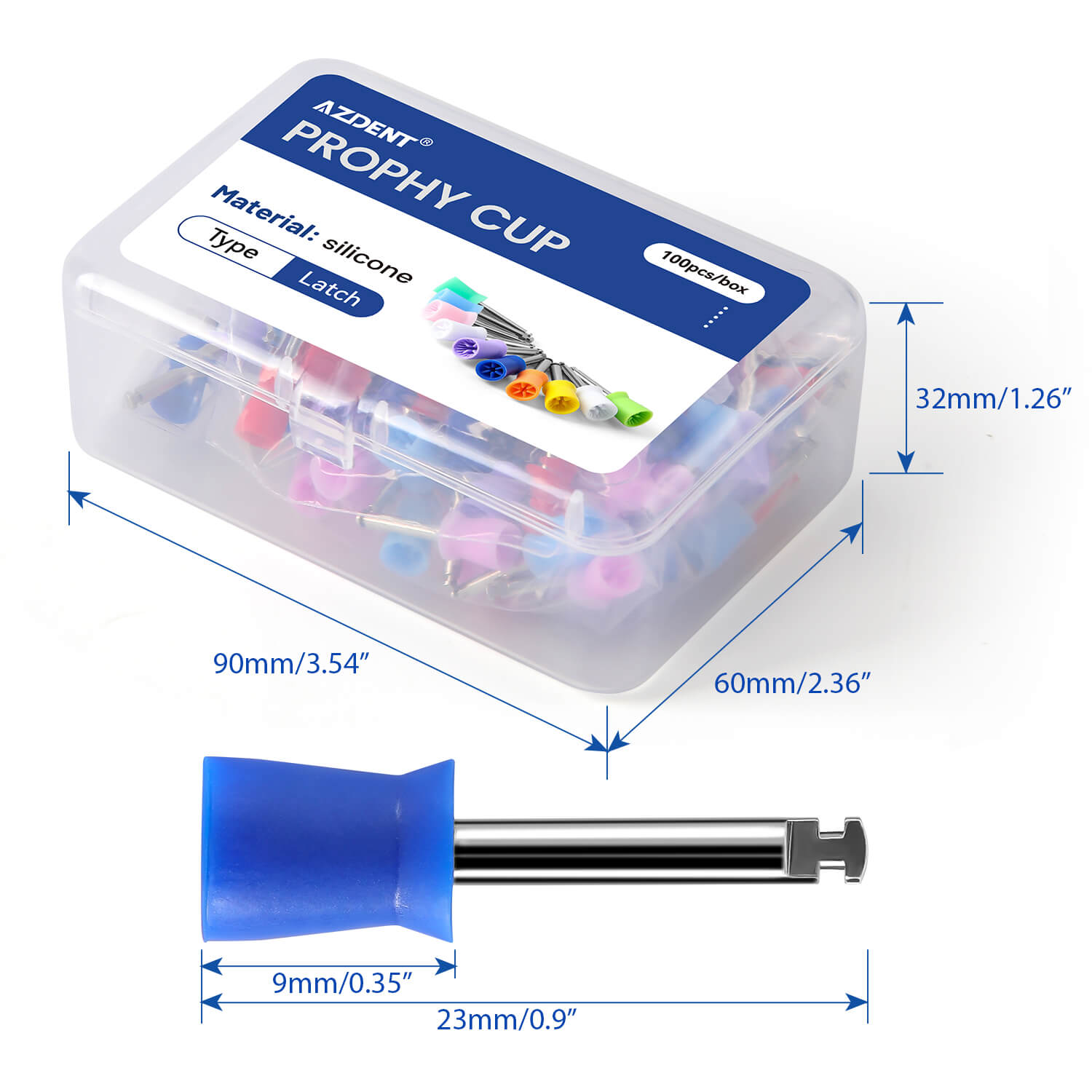 AZDENT Dental Rubber Polishing Prophy Cup Hard Brushes RA2.35mm 100pcs/Box - azdentall.com