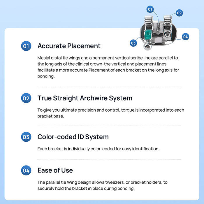 AZDENT PLUS Dental Metal Brackets Braces Standard Roth/MBT .022/.018 Hooks 3/3-4-5 20pcs/Pack - azdentall.com