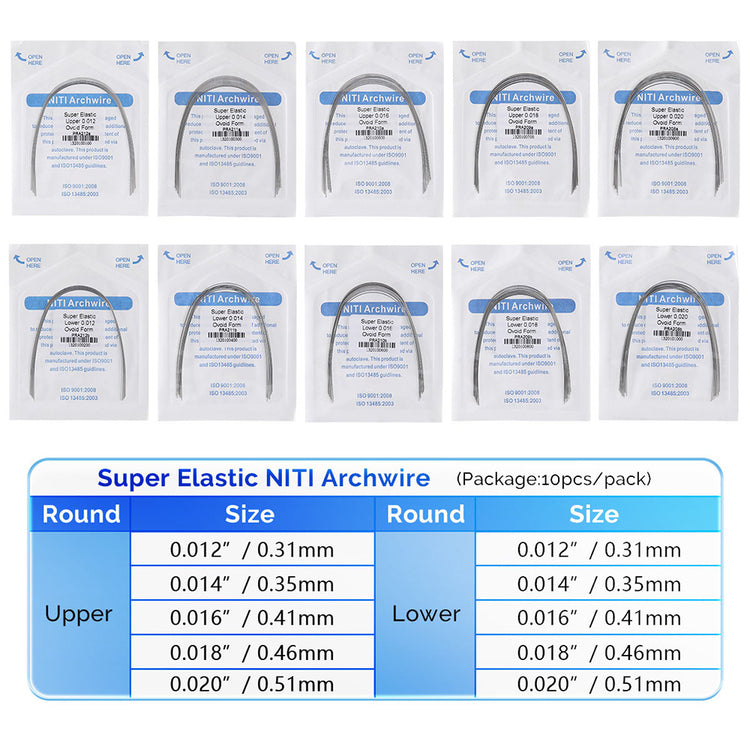 AZDENT Archwire NiTi Super Elastic Ovoid Round 0.018 Lower 10pcs/Pack