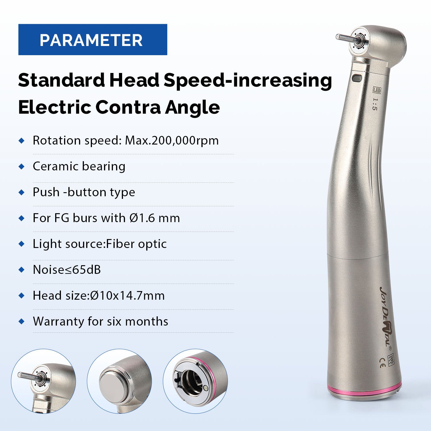 Dental Standard 1:5 Fiber Optic Increasing Electric Contra Angle Handpiece Copper Plated With Titanium - azdentall.com