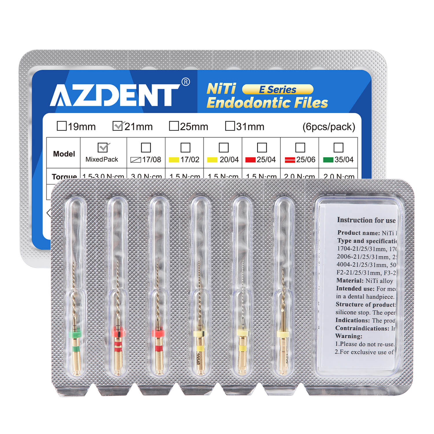 AZDENT Dental Series E Heat-Activated Rotary Endo Files #17-#35 21mm 6pcs/Pack - azdentall.com