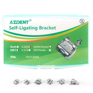 AZDENT Dental Metal Self-Ligating Brackets Mini Roth/MBT .022 Hooks 345 24/Kit - azdentall.com