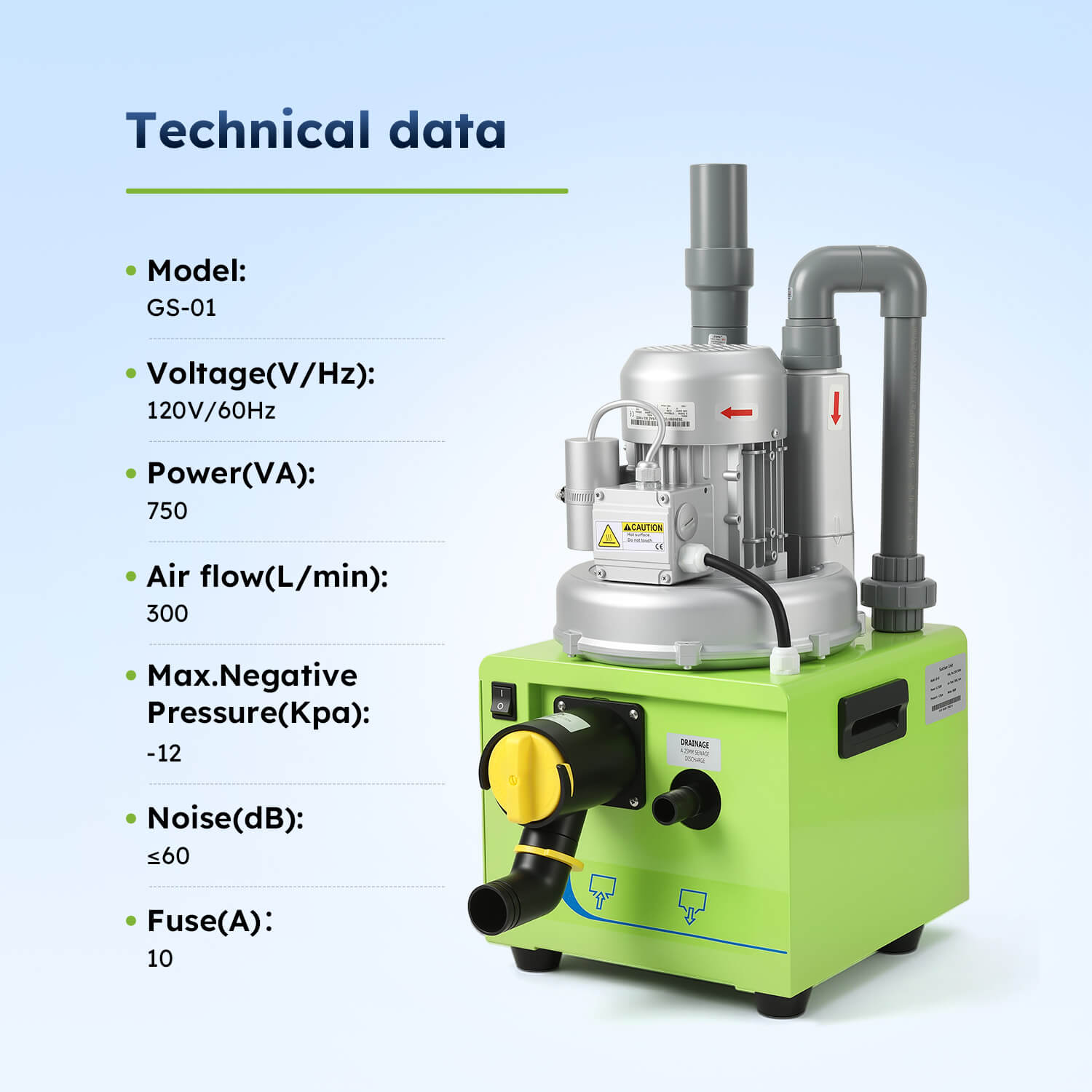Portable Dental Suction Unit 300L/min 750W for 1-2 Dental Chair Low Working Noise - azdentall.com