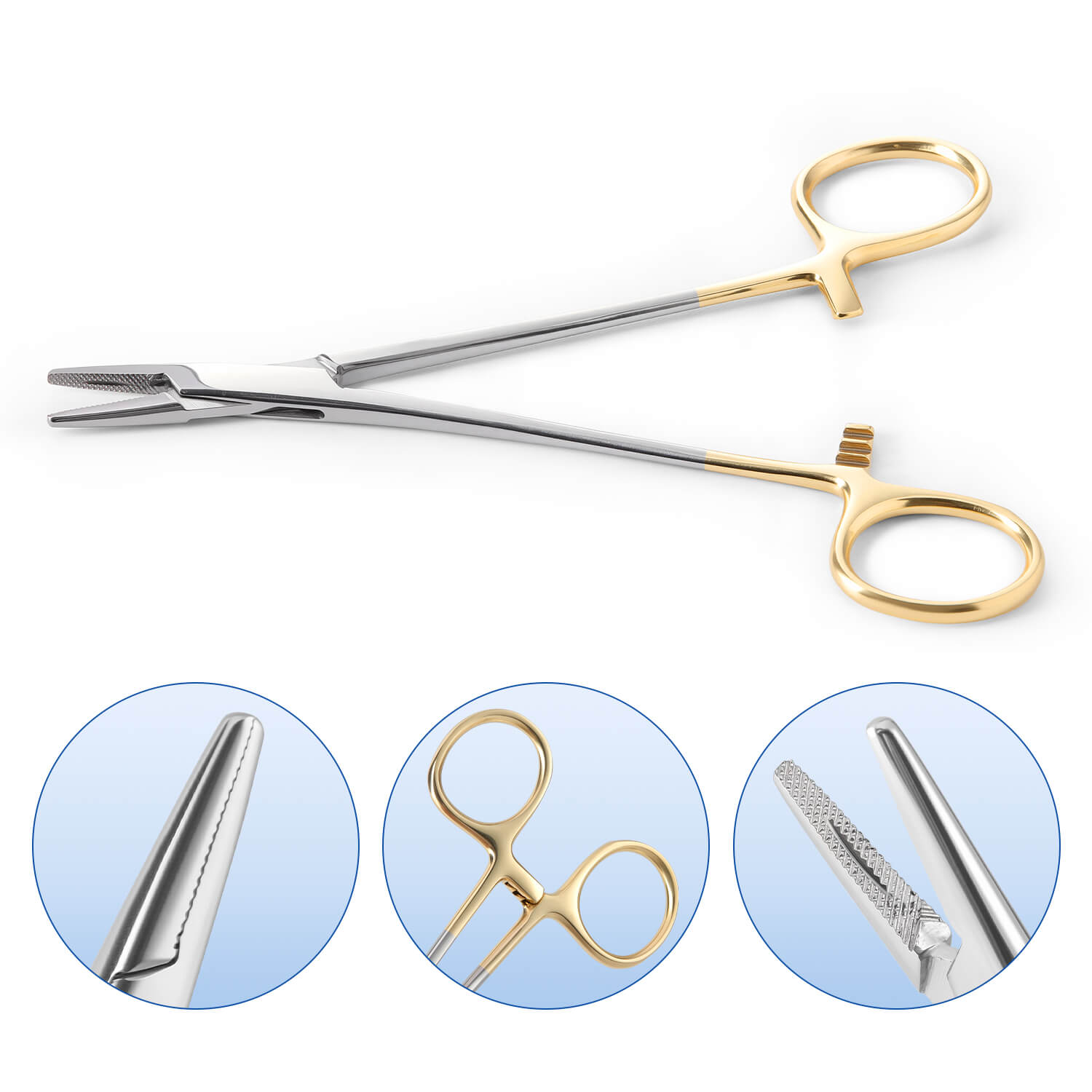 Dental Surgical Instruments Needle Holder Gold Handle 14cm - azdentall.com