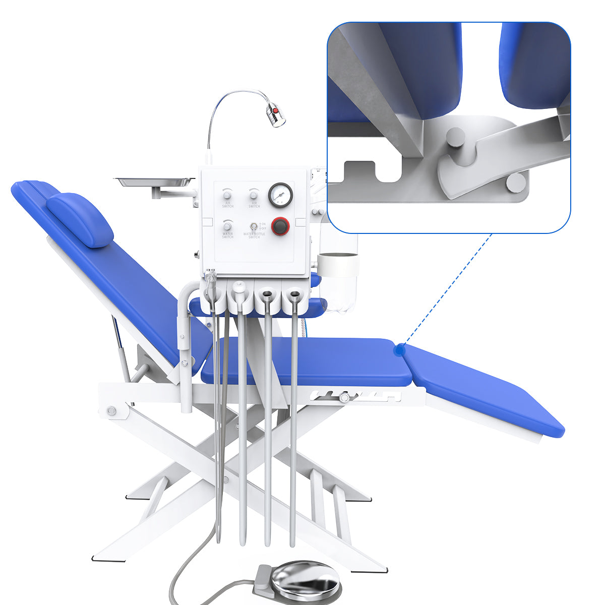 Dental Portable Mobile Folding Chair Rechargeable LED Light with Turbine Blue 4 Holes - azdentall.com