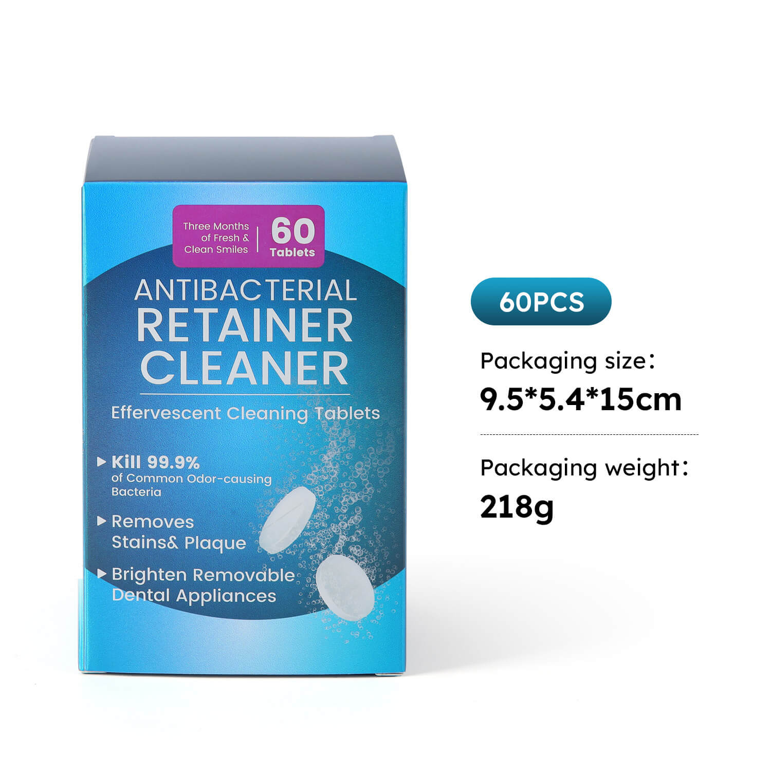 Retainer Cleaner Effervescent Tablets Orthodontic and Denture for Appliances Mint Flavor 60Tabs/Box - azdentall.com
