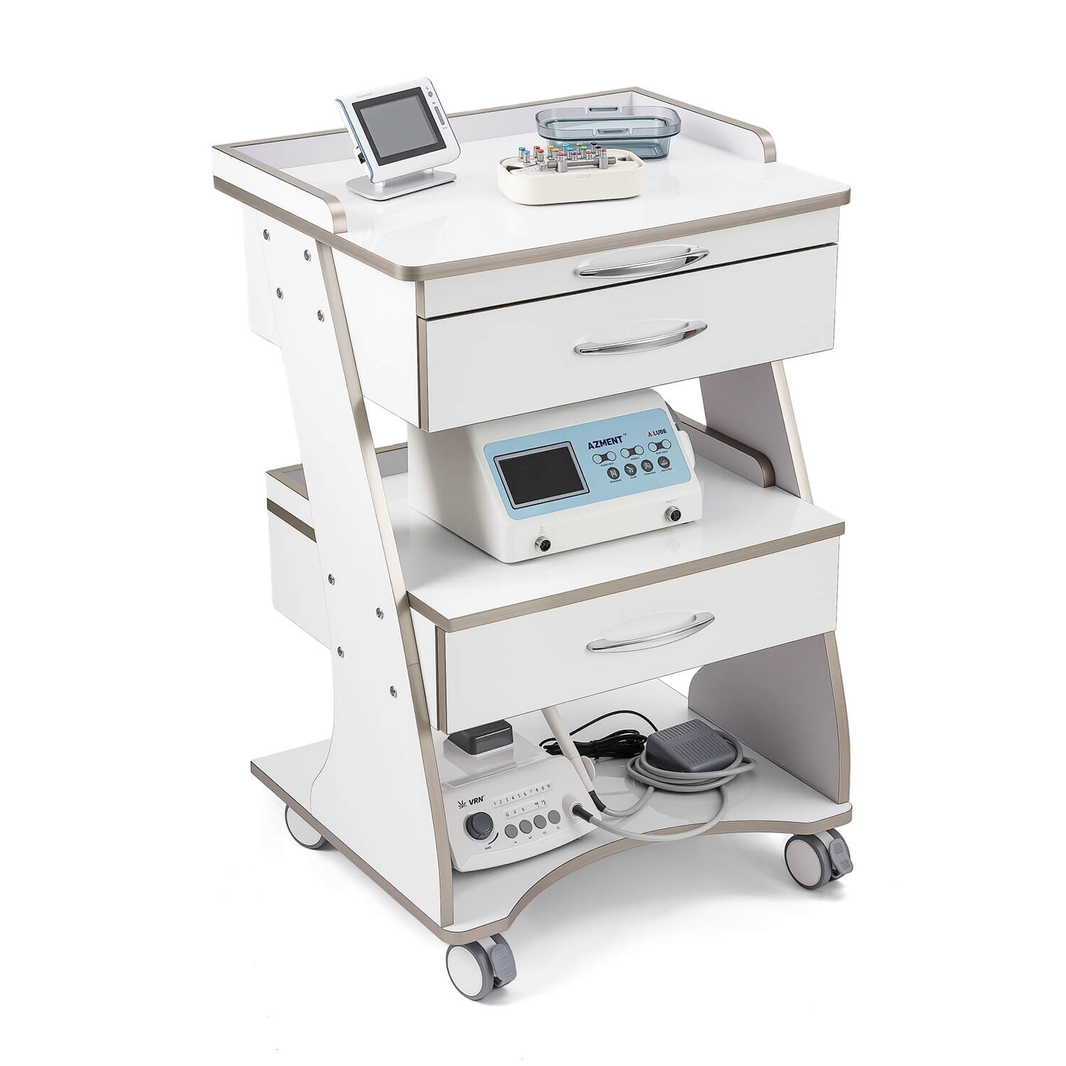 Dental Medical Mobile Cart Rolling Trolley Built-in Socket Double-Drawer Three-Tier Cart - azdentall.com