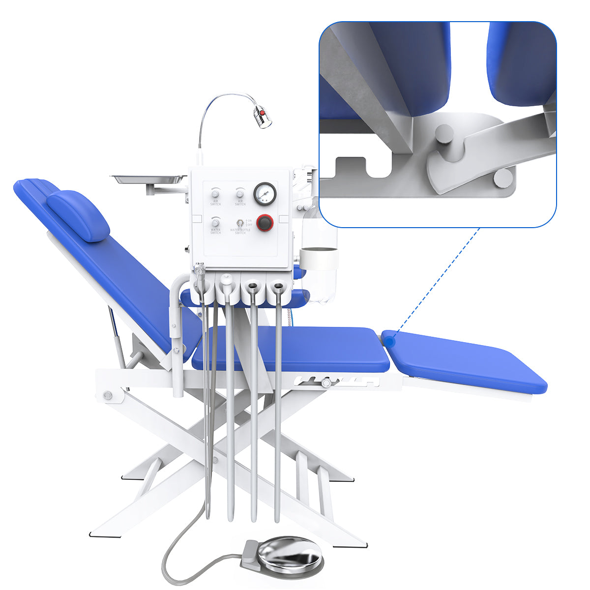 Dental Portable Mobile Folding Chair Rechargeable LED Light with Turbine Blue 4 Holes - azdentall.com