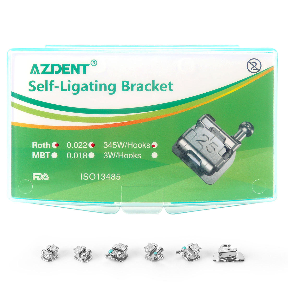 AZDENT Dental Metal Self-Ligating Brackets Mini Roth.022 Hooks 345 24/Kit - azdentall.com