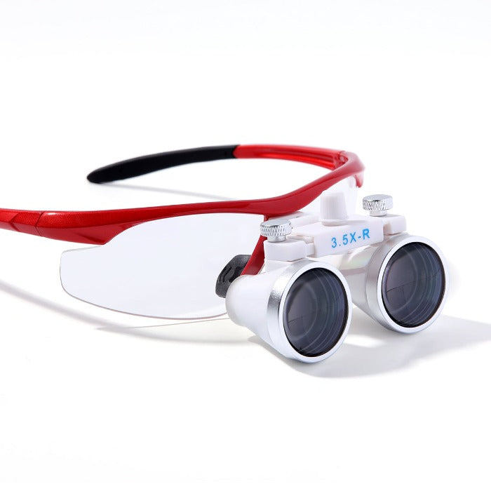 Dental Loupe 3.5X Magnification Surgical Binocular Magnifier With 3W LED Headlight Stool Red - azdentall.com