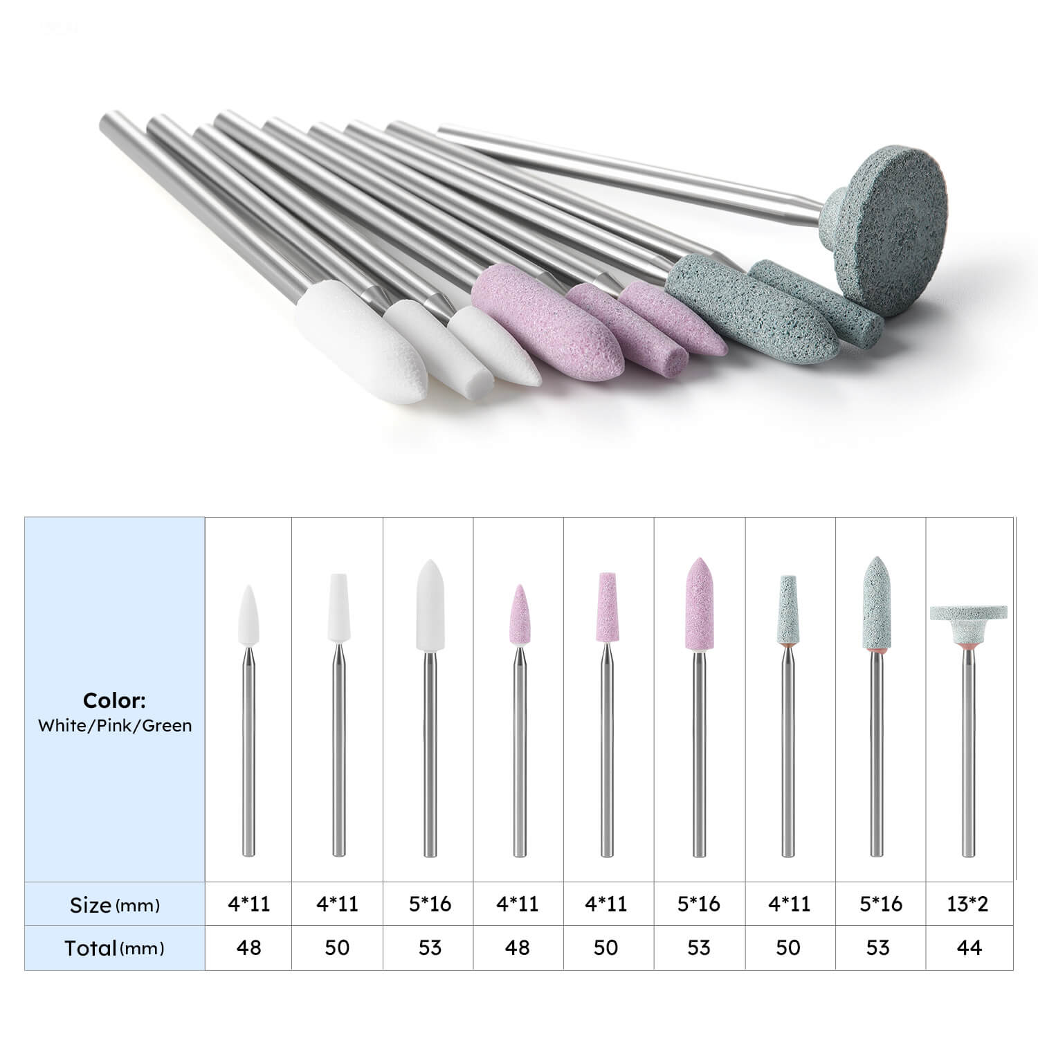 Dental Polishing Stones HP 2.35mm Ceramic Metal Composite White Green Pink Stone 9pcs/Box - azdentall.com