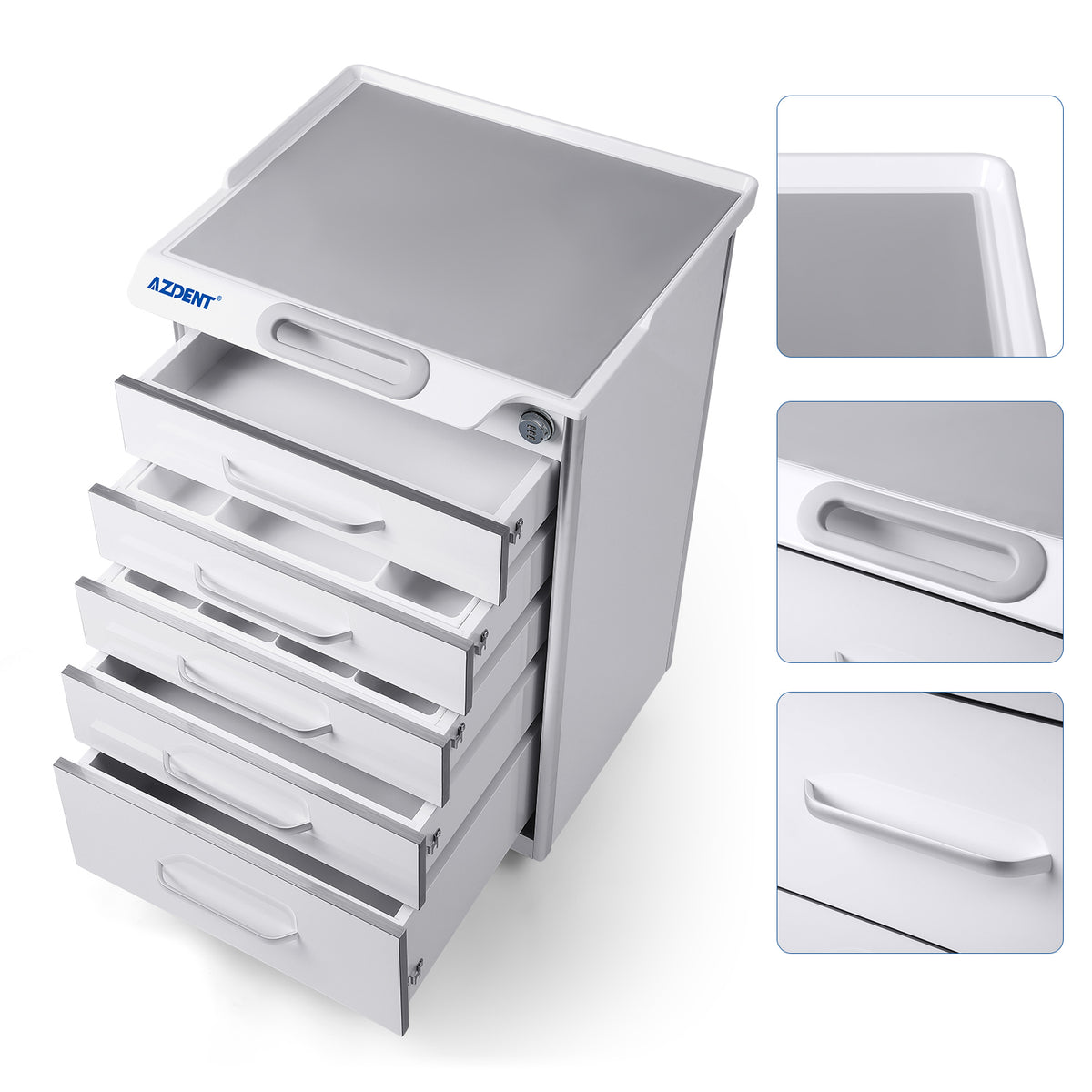 AZDENT Dental Mobile Cabinet Cart 5 Drawers with Hidden Side Auxiliary Drawer Secure Lock Power Socket - azdentall.com