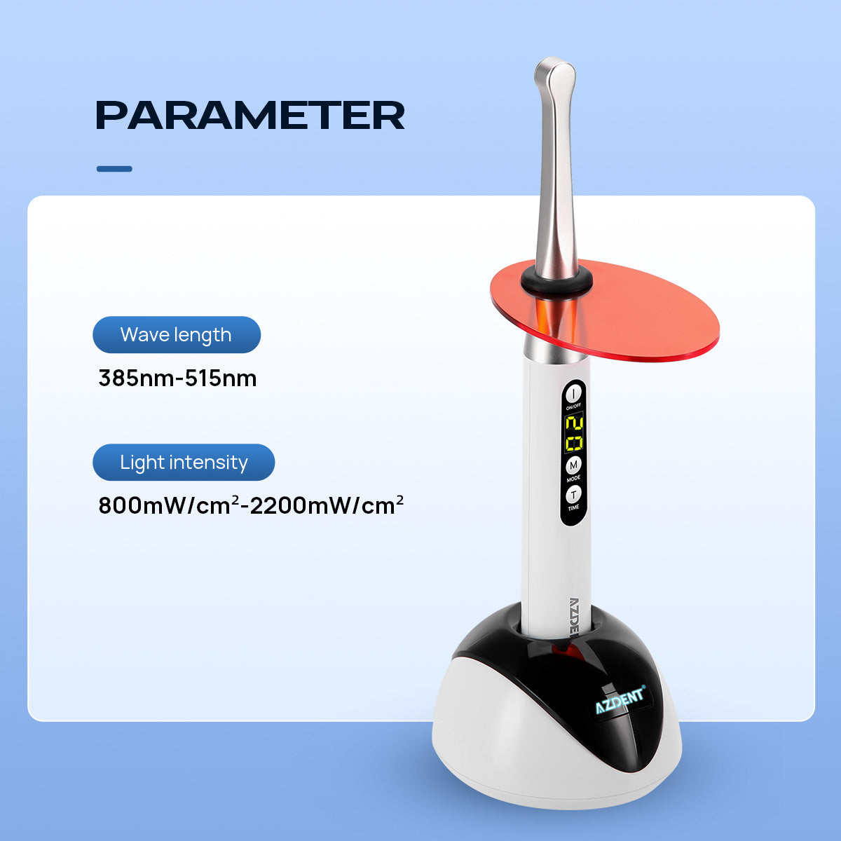 AZDENT Dental LED Curing Light Wireless 2200mW/cm² 1 Sec Curing 3 Modes - azdentall.com