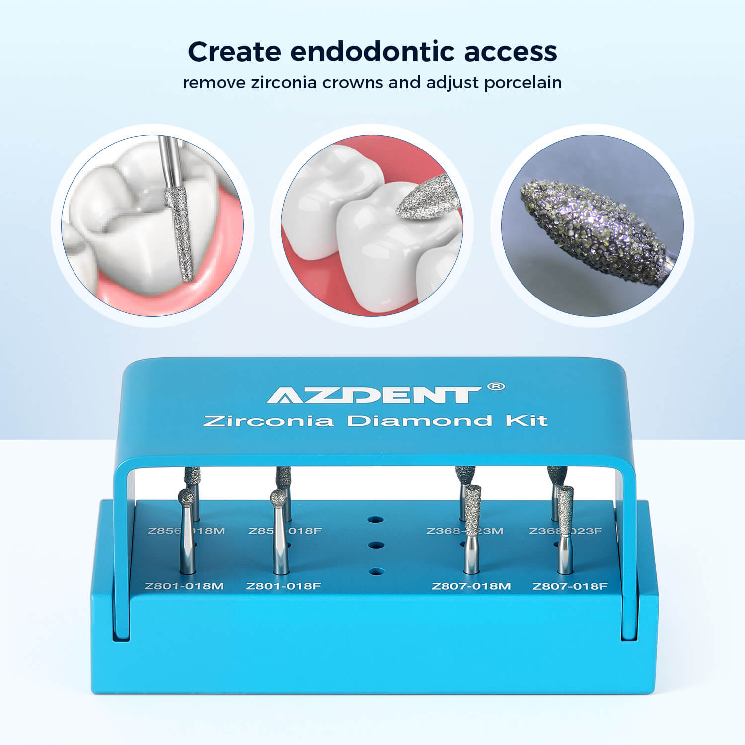 AZDENT Dental Zirconia Diamond Bur Kit FG 1.6mm Blue 8pcs/Box - azdentall.com