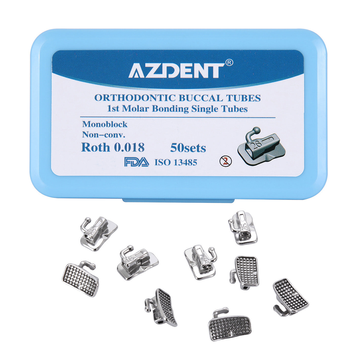 AZDENT Buccal Tube 1st Molar Monoblock Non-Convertible Roth 0.018 50Sets/Bx - azdentall.com