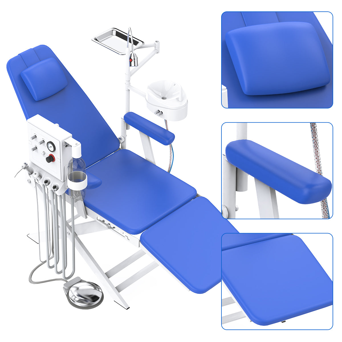 Dental Portable Mobile Folding Chair Rechargeable LED Light with Turbine Blue 4 Holes - azdentall.com