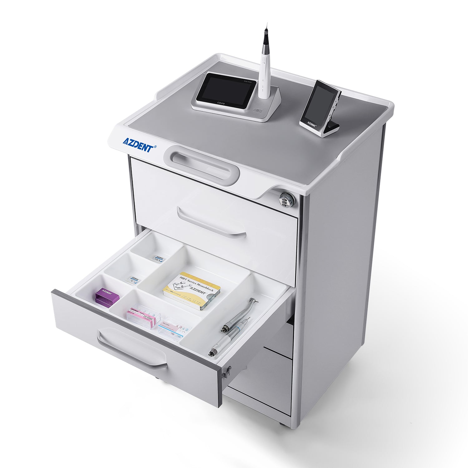 AZDENT Dental Mobile Cabinet Cart 4 Drawers with Hidden Side Auxiliary Drawer Combination Lock Silent Casters and Power Socket  - azdentall.com