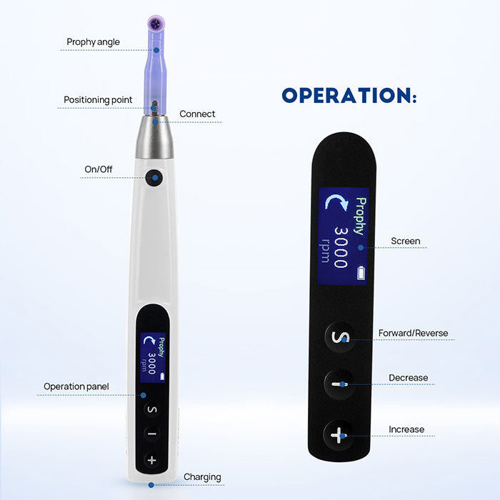 Dental Cordless Hygiene Prophy Handpiece 6 Speed Settings Prophy Angle 360° Rotating - azdentall.com