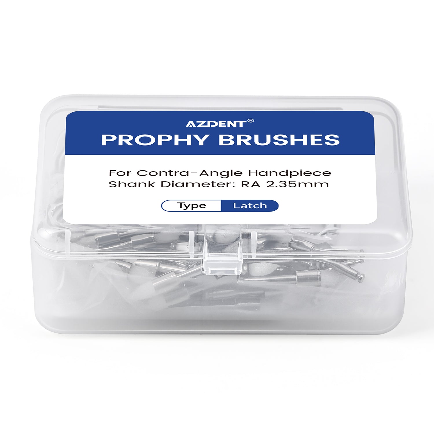 AZDENT Dental Nylon Prophy Brushes RA Latch Type Copper Handle Flat/Tapered Hard/Soft 100pcs/Box - azdentall.com