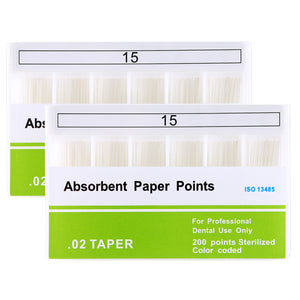 2 Boxes Absorbent Paper Points #15 Taper Size 0.02 Color Coded 200/Box - azdentall.com