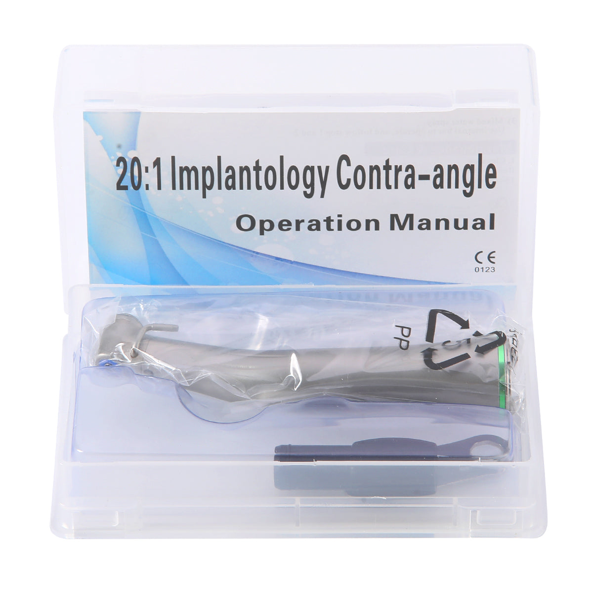 Dental LED Fiber Optic 20:1 Implant Contra Angle Low Speed Handpiece Push Button Stainless Steel Body - azdentall.com