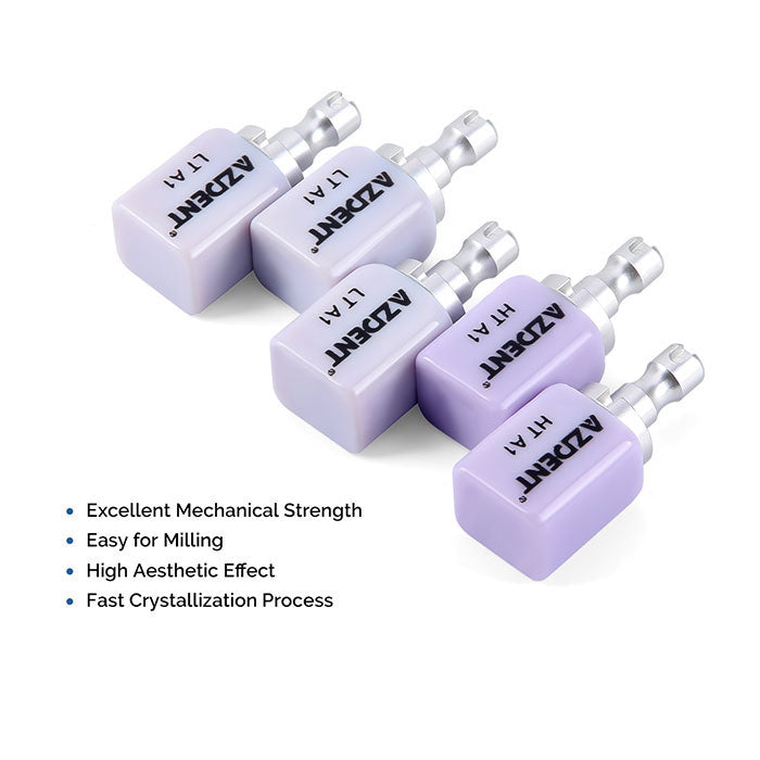 AZDENT Lithium Disilicate C14 Glass Ceramic Blocks LT/HT Dental Lab Crown Material for CAD CAM Sirona Cerec Milling Syste 5pcs/Box - azdentall.com