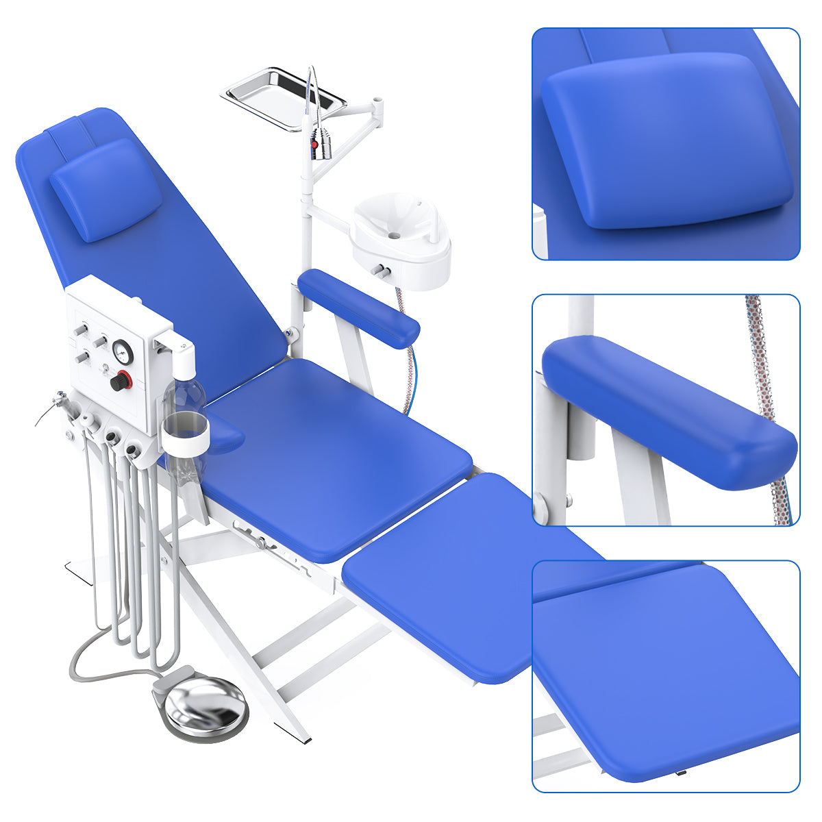 Dental Portable Mobile Folding Chair Rechargeable LED Light with Turbine Blue 4 Holes - azdentall.com