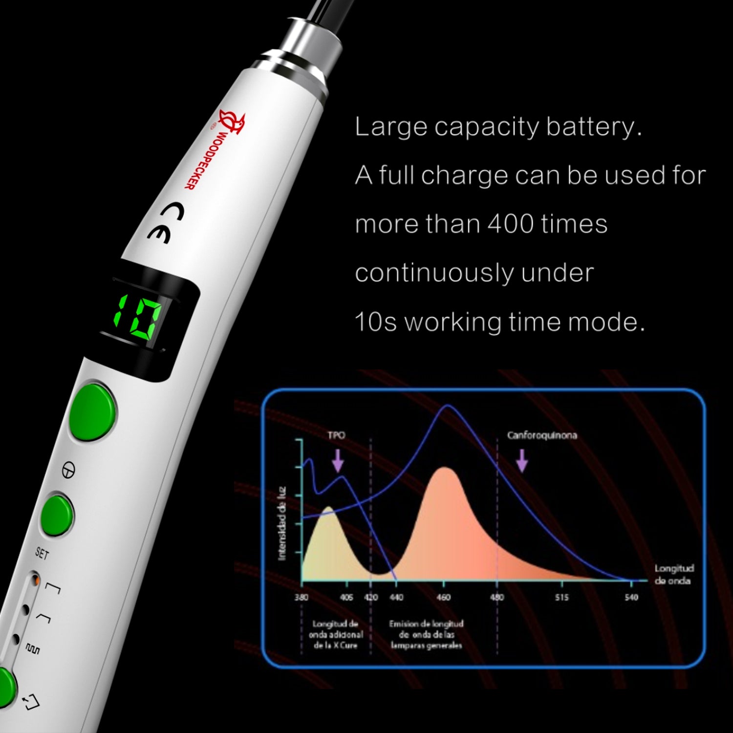 Woodpecker Curing Light LED C Cordless Three Modes 1200mW/cm2 - azdentall.com