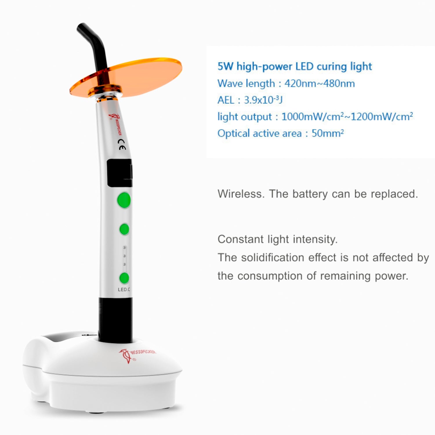 Woodpecker Curing Light LED C Cordless Three Modes 1200mW/cm2 - azdentall.com