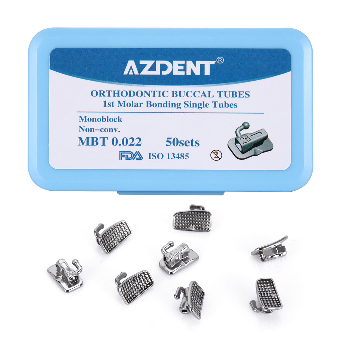 AZDENT Buccal Tube 1st Molar Bondable Monoblock Non-Convertible MBT 0.022 50Sets/Bx - azdentall.com