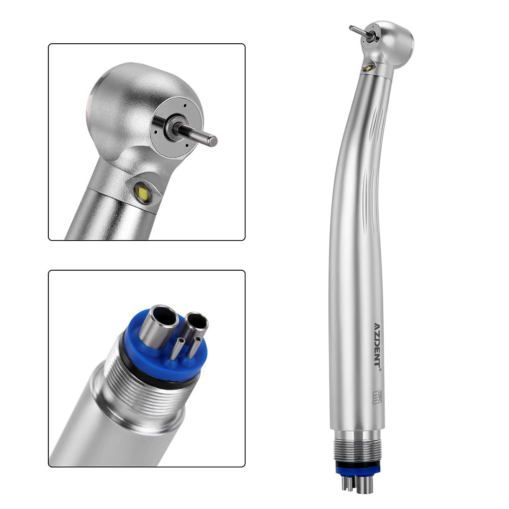 AZDENT High Speed Handpiece Torque Head Push Button E-generator LED Triple Water Spray Ceramic Bearings 4 Hole - azdentall.com