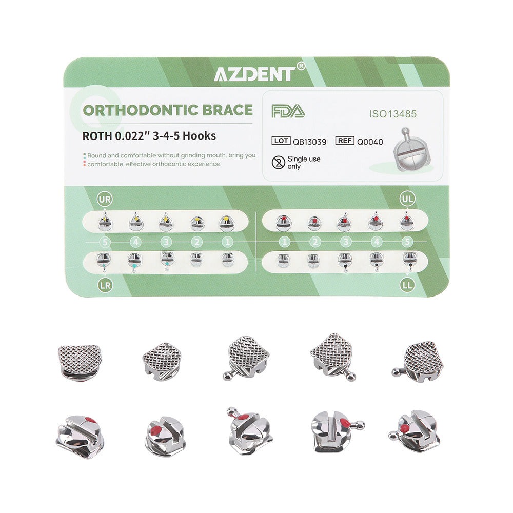 AZDENT Dental Orthodontic Q-type Metal Brackets Roth/MBT .022 Hooks On 345 20pcs/Pack - azdentall.com