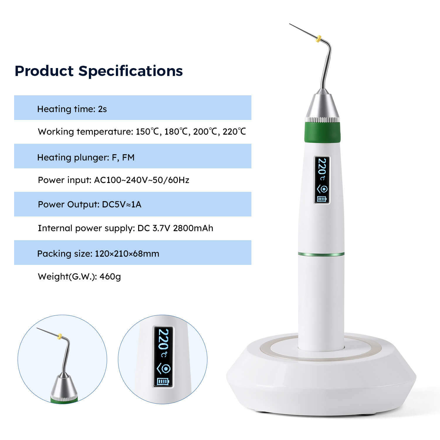 Dental Endo Gutta Percha Obturation System Endo Heated Pen with 2 Heating Tips - azdentall.com