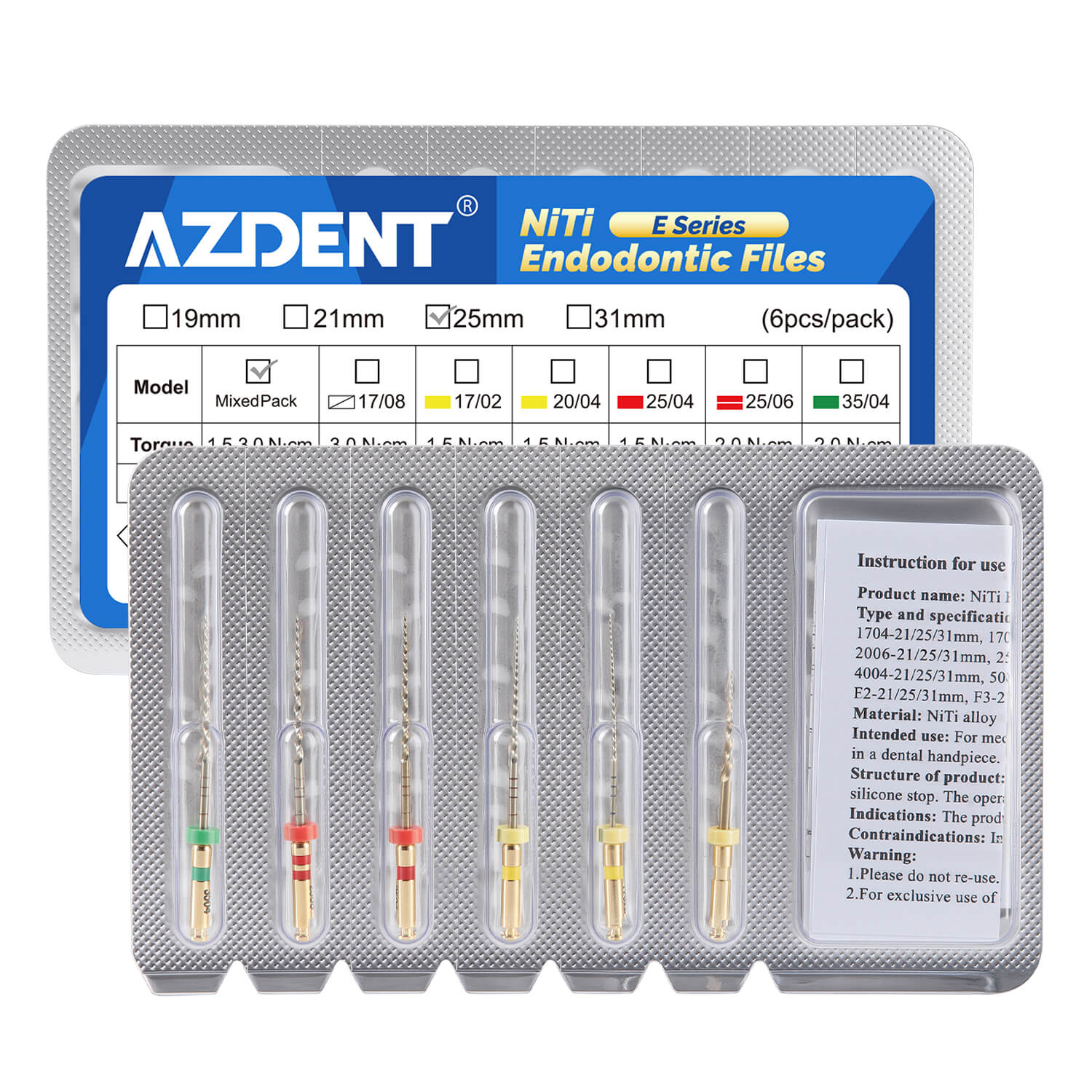 AZDENT Dental Series E Heat-Activated Rotary Endo Files #17-#35 25mm 6pcs/Pack - azdentall.com