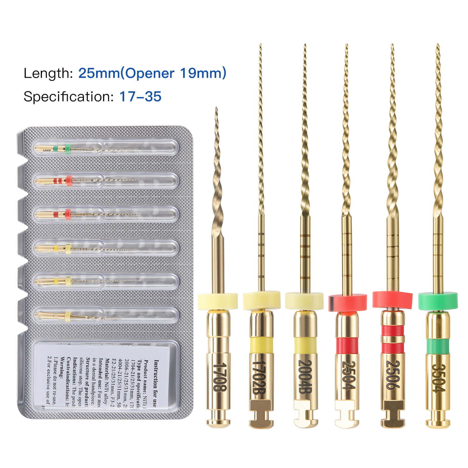 AZDENT Dental Rotary NiTi Files 25mm Assorted SX-F3 Gold Taper 6pcs/Pk AZDENT Dental Rotary NiTi Files 25mm Assorted SX-F3 Gold Taper 6pcs/Pk