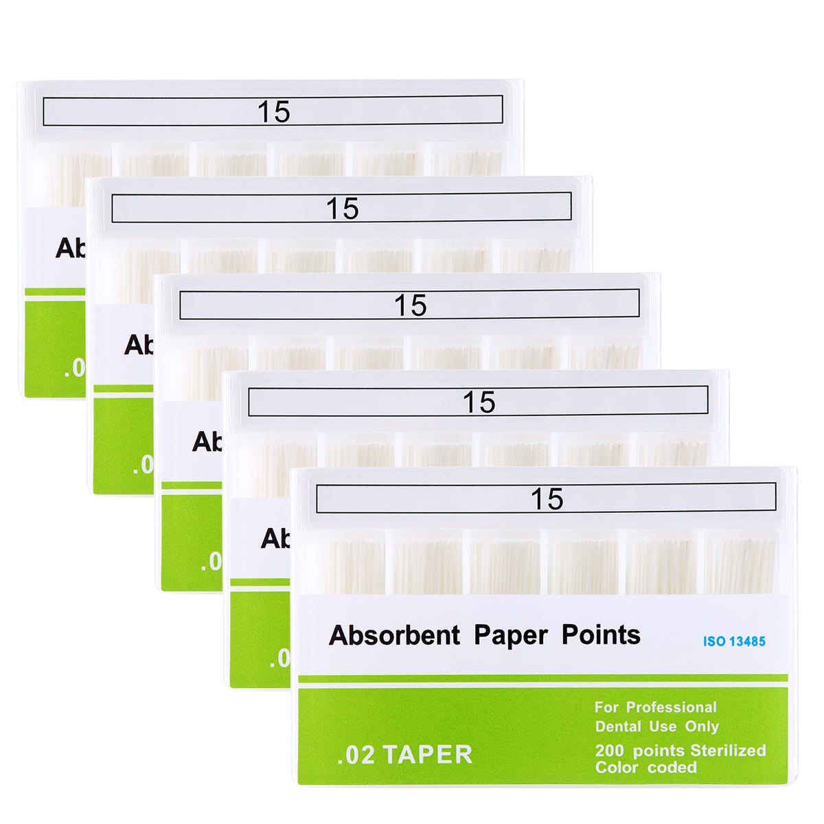 5 Boxes Absorbent Paper Points #15 Taper Size 0.02 Color Coded 200/Box - azdentall.com