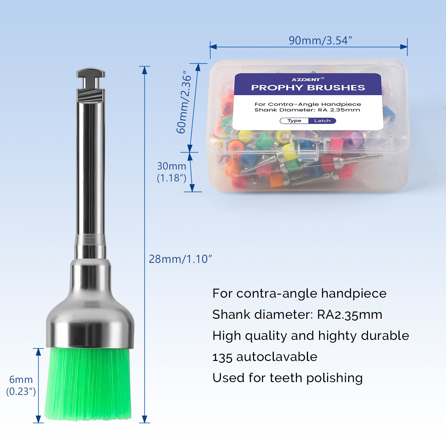 AZDENT Dental Prophy Brushes RA Latch Type Bowl Shape Nylon Soft Copper Handle 100pcs/Box - azdentall.com