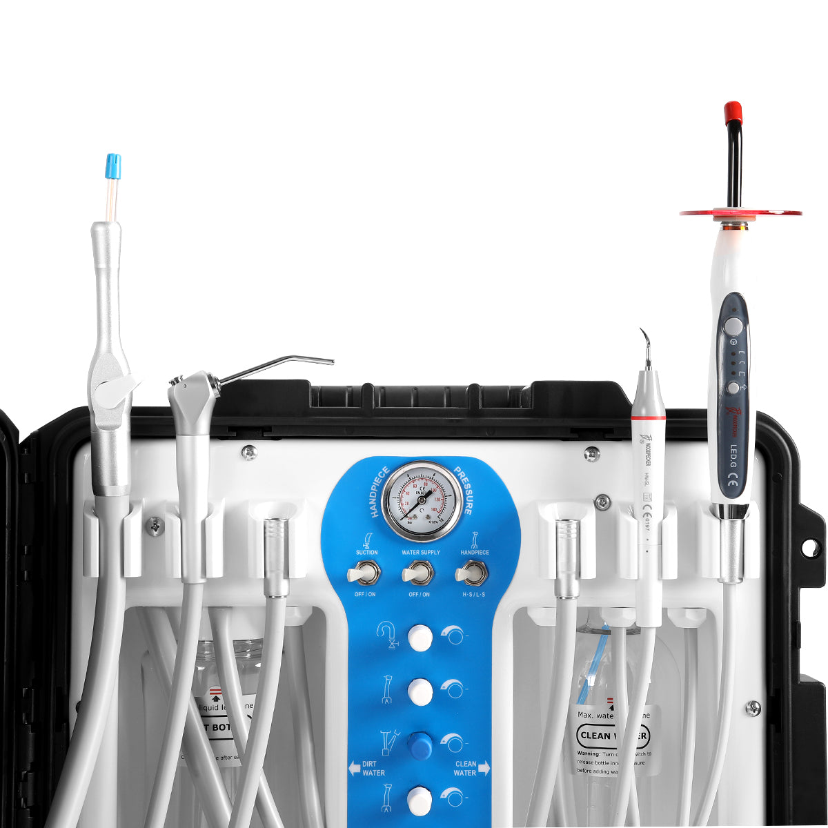 Dental Portable Delivery Unit P206S High Suction 4 Hole w/Air Compressor & Woodpecker Curing Light and Scaler - azdentall.com