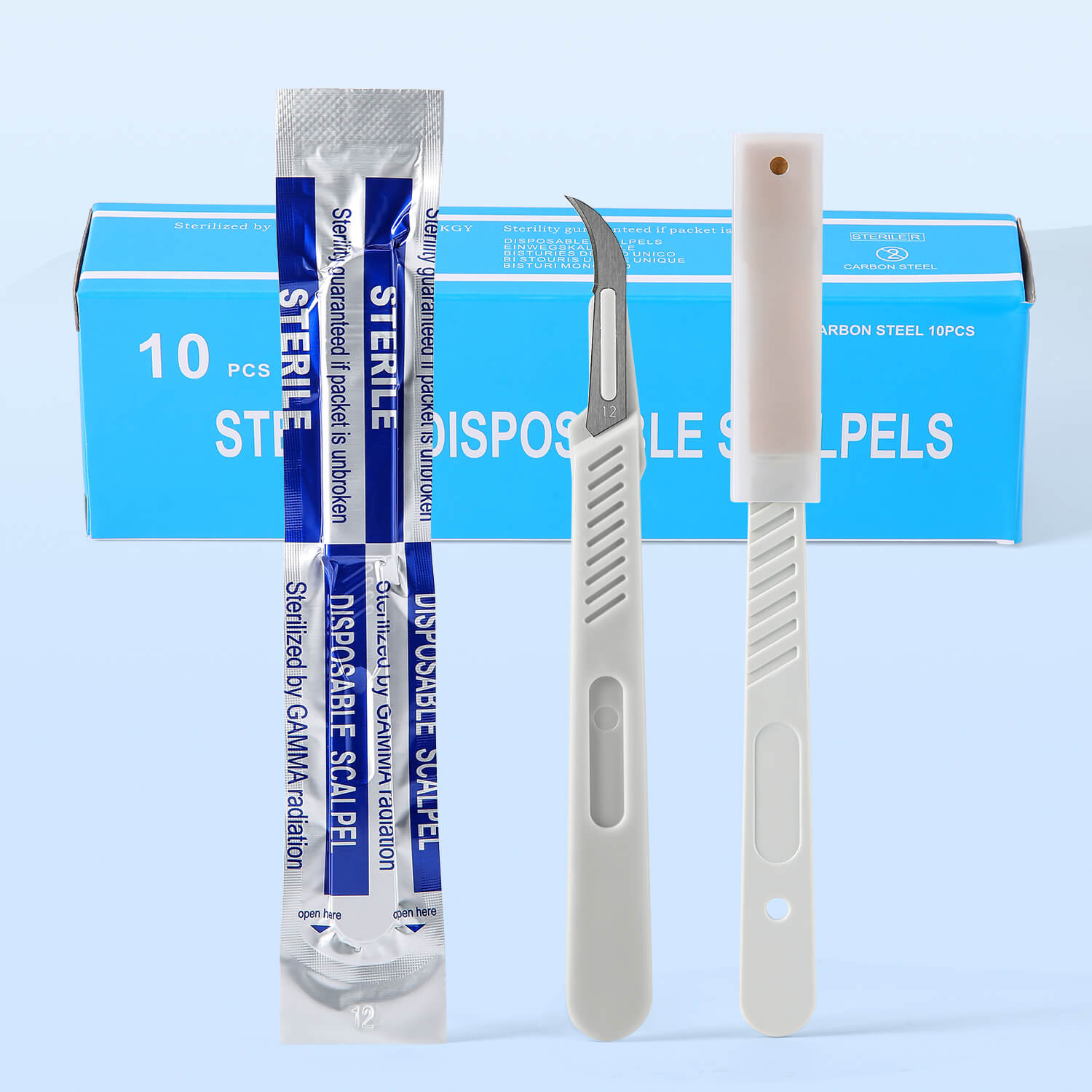 Dental Surgical Sterile Scalpel Blades Carbon with Plastic Handle 10# 11# 12# 15# 10Pcs/Box - azdentall.com