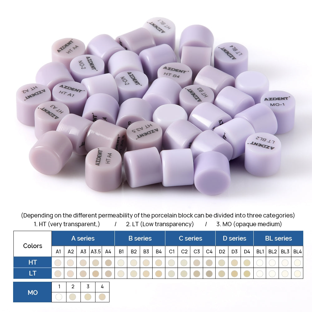 AZDENT Dental Ceramic Glass Ingots Press Lithium Disilicate Generation II Violet HT/LT/MO for Lab CAD CAM Restoration 10pcs/Box - azdentall.com