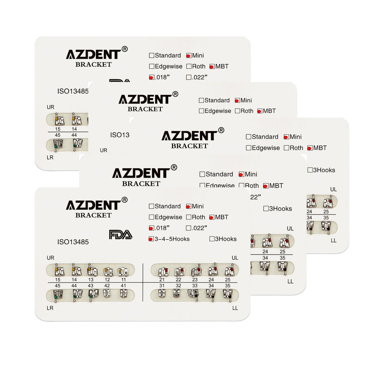 AZDENT Dental Metal Brackets Mini MBT Slot .018 Hooks on 345 20pcs/Pack