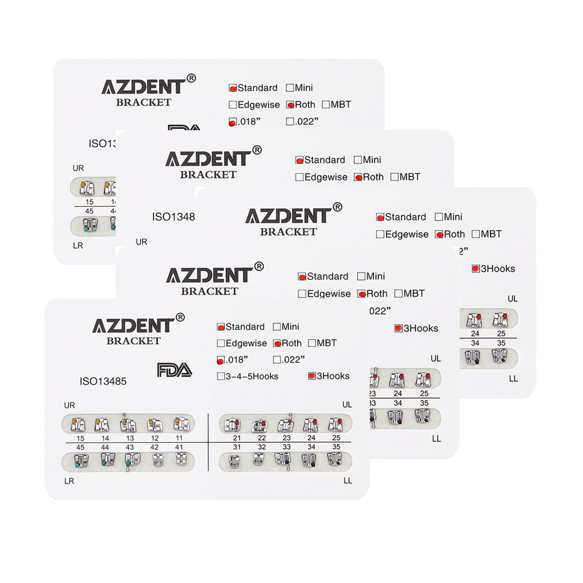 AZDENT Dental Metal Brackets Standard Roth Slot .018 Hooks on 3 20pcs/Pk