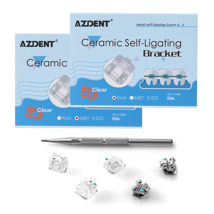 AZDENT Dental 5G Clear Ceramic Self-Ligating Bracket Roth/MBT 0.022 with Upper 3 Hook 20pcs/Box - azdentall.com