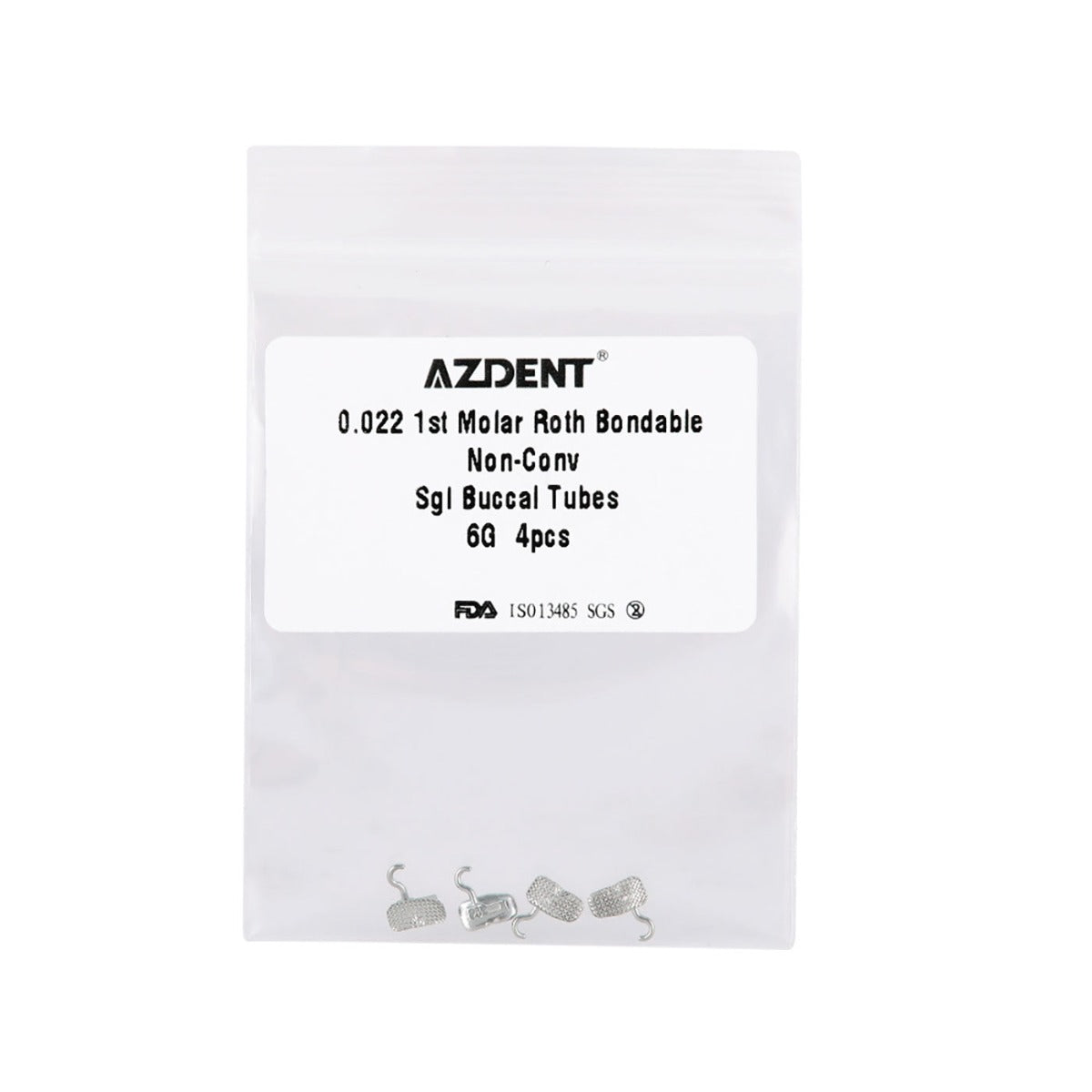 AZDENT Dental Orthodontic 1st Molar Bondable Tube with Sliding Crimpable Hook Roth 0.022 4pcs/Bag - azdentall.com