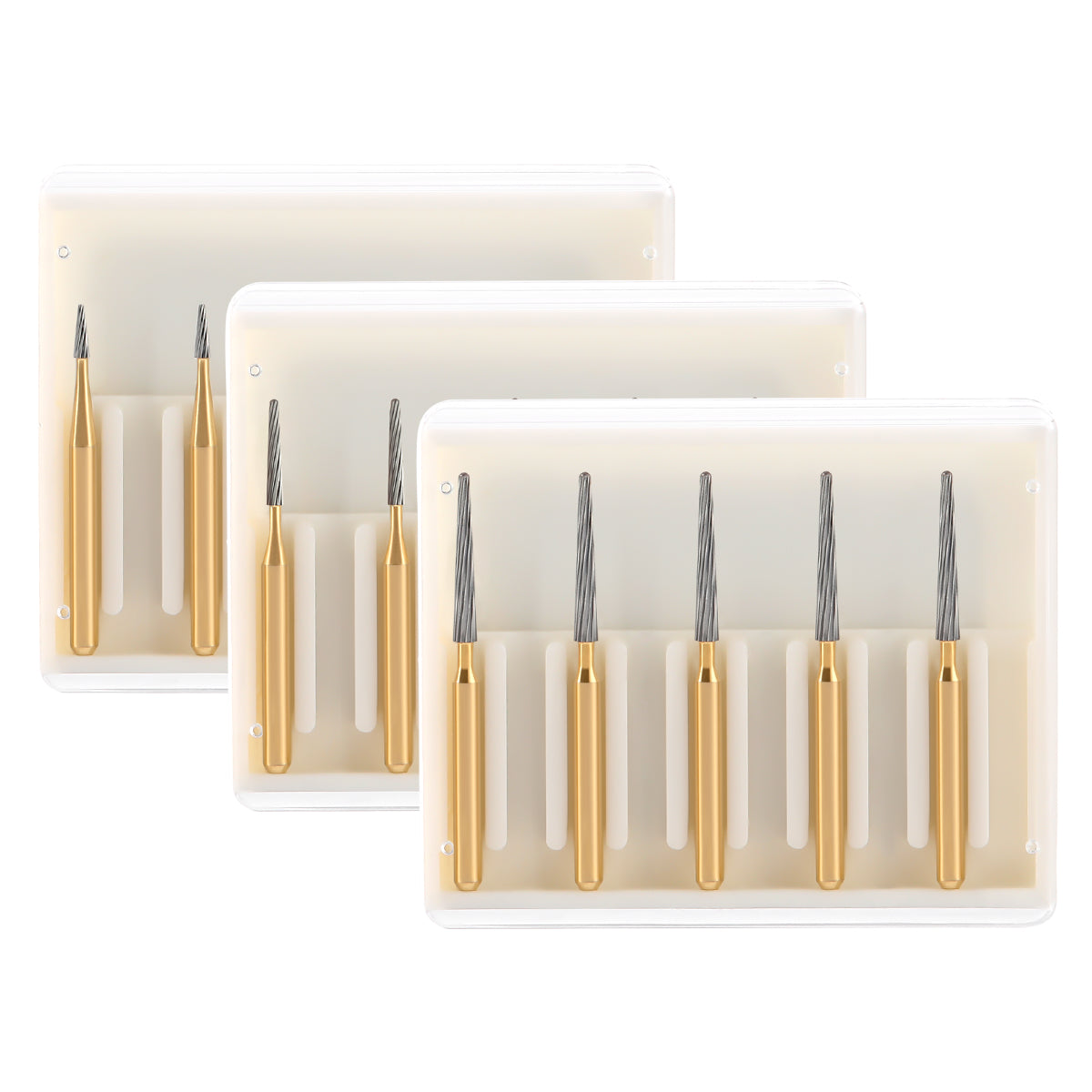 Dental FG Tungsten Carbide Burs Trimming & Finishing Taper Fissure 12 Fluted 5pcs/Box - azdentall.com