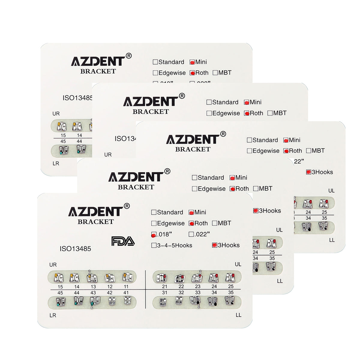 AZDENT Dental Metal Brackets Mini Roth Slot .018 Hooks on 3 20pcs/pack