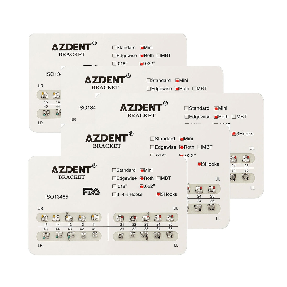 AZDENT Dental Metal Brackets Mini Roth Slot.022 Hooks on 3 20pcs/Pk